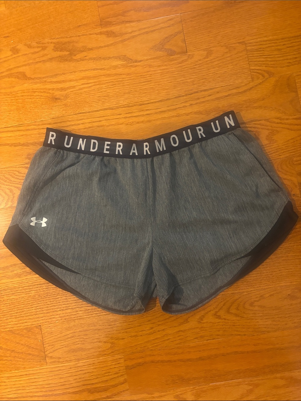 Under Armour Women's Heathered Blue Athletic Shorts with Logo Waistband